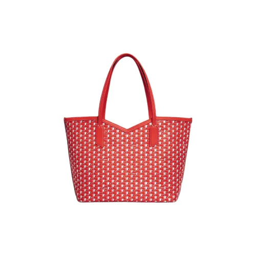 Moynat Холст с кожей Комбинированный Тоут Сумка Сумка для покупок Сумка на плечо Сумка среднего размера Женская Красная