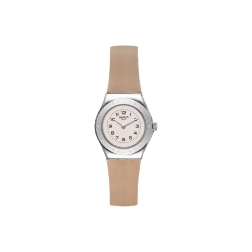 Swatch Quartz Механизм Женские часы 25 мм Бежевый циферблат Часы Корпус из нержавеющей стали Кожаный ремешок