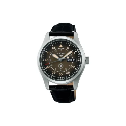SEIKO 5 Sports Collections Автоматический Ручной Механизм Механизм Корова Кожа Ремешок Часы Мужские Часы Кофейный Циферблат Часов