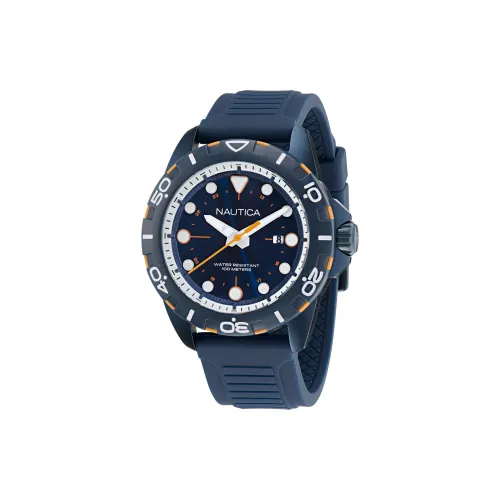 NAUTICA Мужские часы Кварцевый механизм Силиконовый ремешок 44 мм Синий циферблат