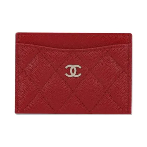 CHANEL Рельефный Яркий Телячья Кожа Монета Кошелек Держатель для Карт Женский Красный