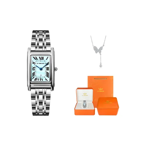 X Шестерня Classic Vintage Small Square Watch Кварцевый механизм Ремешок из нержавеющей стали Часы для женщин Синий циферблат