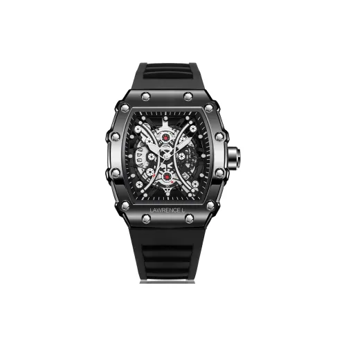 Lawrence Li Time Machine Collection Кварцевый механизм Резиновый ремешок Часы Мужские часы Черный циферблат