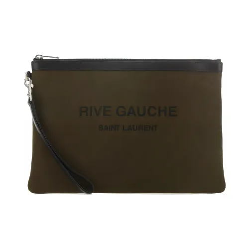 SAINT LAURENT Rive Gauche Холст и Кожа Сумка-браслет Клатч Унисекс Хаки Черный