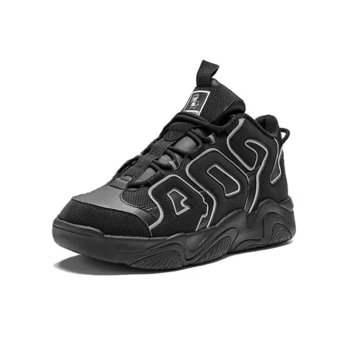 QIAODAN Slip-resistant Abrasion-resistant High Top Skateboard Shoes Men's Black Silver QIAODAN Противоскользящие Износостойкие Высокие Кроссовки для Скейтбординга Мужские Черные Серебряные
