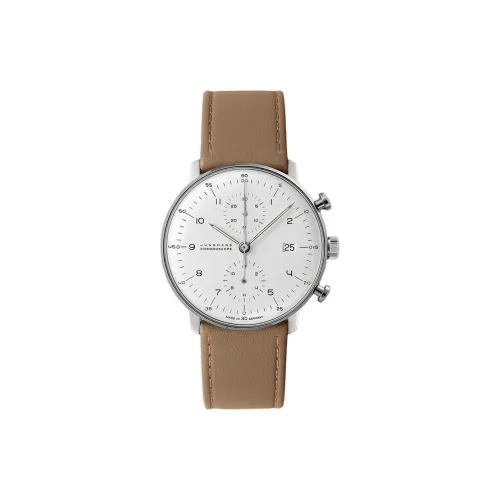 JUNGHANS Автоматический Механический Часы Мужские 40 мм Белый Циферблат Нержавеющая Сталь Корпус Часы Кожаный Ремешок