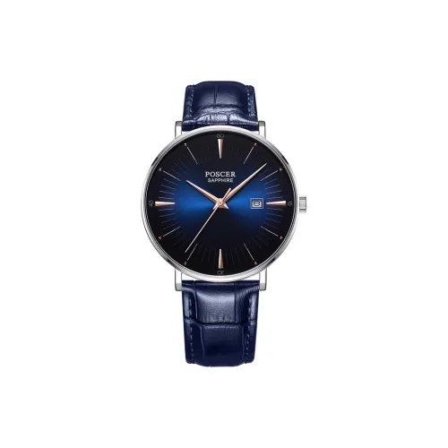 POSCER Кварцевый механизм натуральная кожа ремень мужские часы синий циферблат