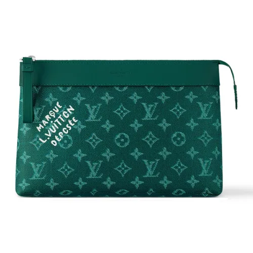 LOUIS VUITTON Pochette Voyage Монограмма Heritage Покрытый холст Туалетная сумка Клатч Мужской Зеленый