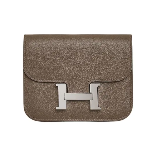 HERMES Constance Slim Evercolor Телячья кожа Кошелек Женские Bark Слоновой серый