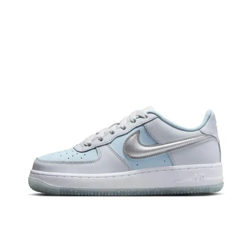 Nike Air Force 1 Slip Resistant Shock Absorbers Низкий Топ Детские Скейтбординги Серебристо-Синий