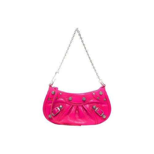 Balenciaga Le Cagole Овчина Сумка-полумесяц Сумка-пельмень Сумка-полумесяц Сумка Мини Женская Ярко-розовая