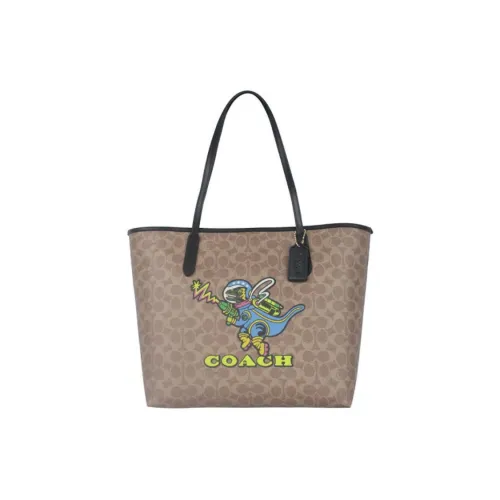 COACH PVC Тоут Сумка Сумка для покупок Сумка Женская Хаки Многоцветная