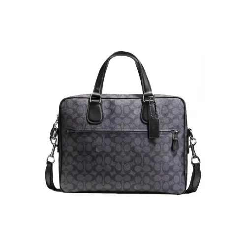 COACH Hudson Покрытый холст с кожаными вставками портативный портфель сумка через плечо большой мужской угольно-черный