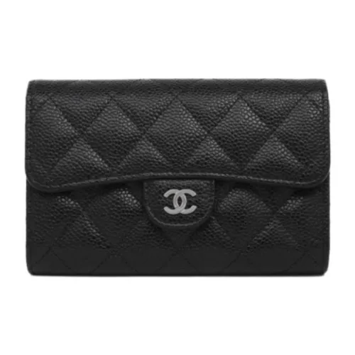 CHANEL Икорный Телячья кожа Кошелек Women's Silver Black