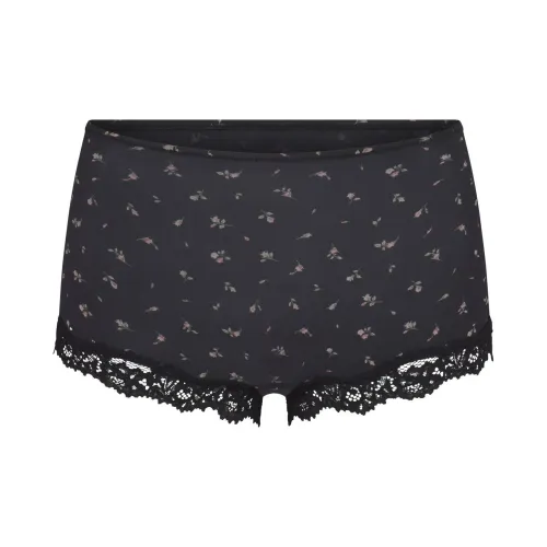 SKIMS FW24 FITS EVERYBODY Кружево Мальчик Короткий Семейный Трусы Женские Onyx ROSEBUD Принт Агатовый с Розовыми Бутонами