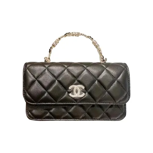 CHANEL WOC Чехол для телефона из овечьей шкуры Сумка с клапаном Сумка через плечо Мини Женская Черный