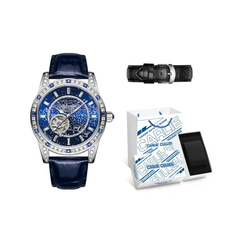 CARLIECULLEN STAR COLLECTION Автоматический Механический Механизм Естественная Кожа Ремешок Часы Мужские Синий Циферблат