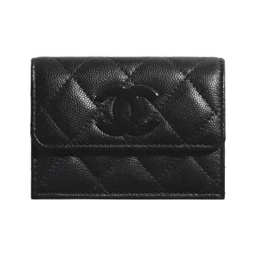 CHANEL So Black с рельефным тиснением телячья кожа с откидной крышкой держатель для карт кошелек женский черный