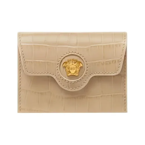 VERSACE La Medusa Телячья кожа Держатель для карт кошелек Женские Бежевый