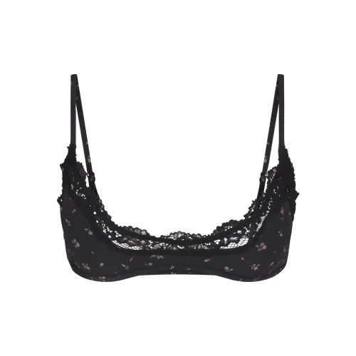 SKIMS FW24 FITS EVERYBODY Кружево Scoop Бюстгальтер Бюстгальтер Женский 1 Пачка Оникс ROSEBUD Принт Агатовый с Розовыми Бутонами