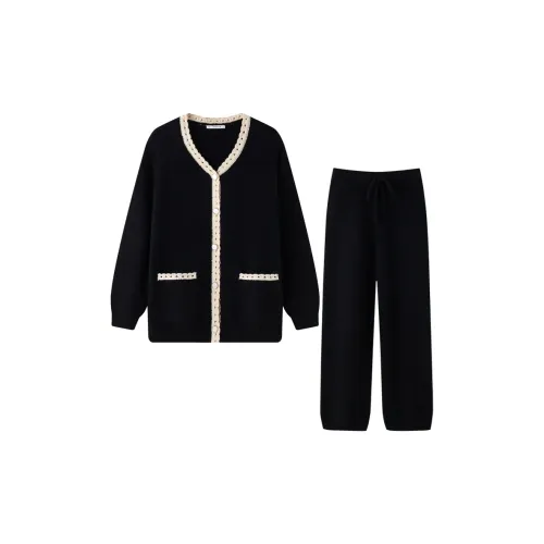 MEITENG Пижамный комплект Осенний и Зимний Женский Черный