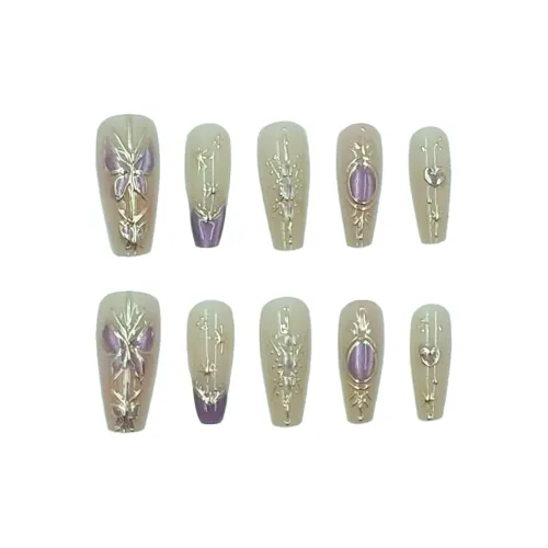 MAXFINE Оригинальный Жемчужная раковина Ручной работы HAND DRAWN Фиолетовый Стайлинг False Nail Длинный