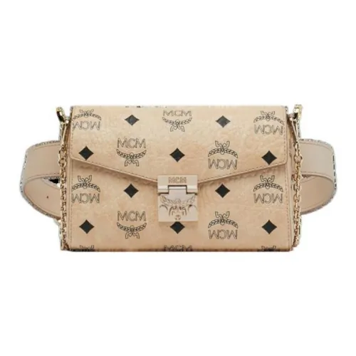 MCM PVC Сумка через плечо с цепочкой бананка женская бежево-розовая