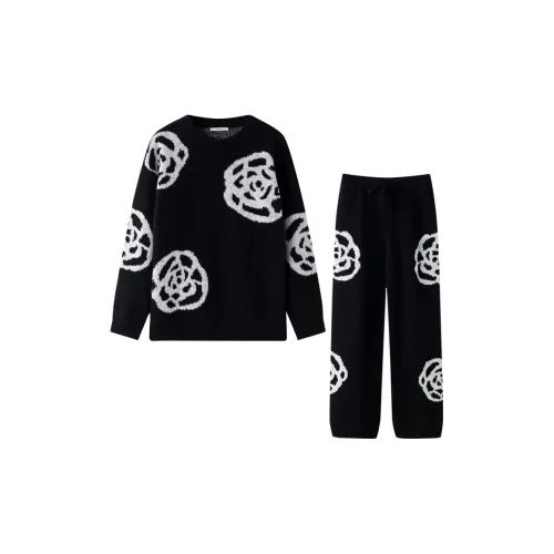 MEITENG Пижамный комплект Осенний и Зимний Женский Черный