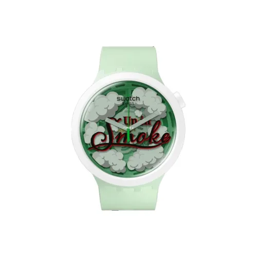 SWATCH THE BOLD Collection Кварцевый механизм Мужские часы Часы 47 мм Зеленый циферблат Биокерамика Корпус часов Силиконовый ремешок