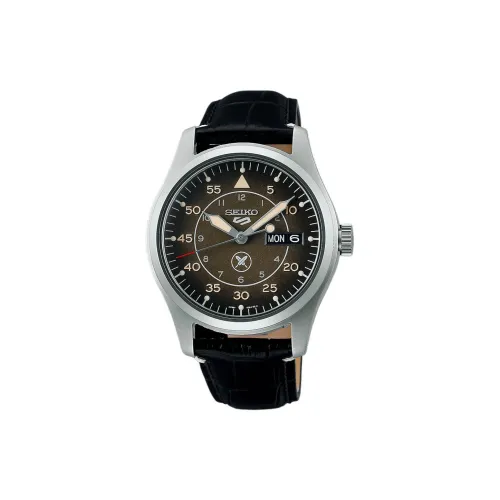 Коллекция Seiko 5 Sports Автоматический Ручной Механизм Механизм Коровья Кожа Ремешок Часы 39,4 мм Мужские Часы Черный Циферблат