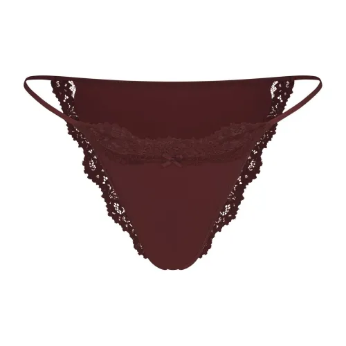SKIMS FW24 Подходит всем Кружево STRING Бикини Трусы Женские 1 упаковка OXBLOOD Бычья кровь