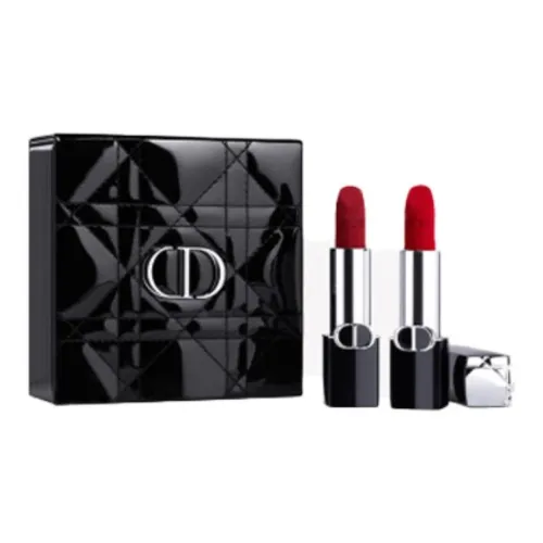 DIOR Ярко-голубой Золотой Помада Плетеный узор Кожа Подарочный набор в коробке Матовый Легко смешивается Цвет лица 2 шт Подарочный набор Girlfriend