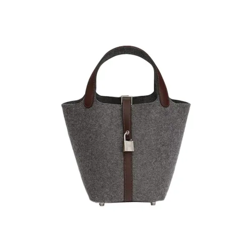 HERMES Picotin Lock Шерстяной войлок с Swift Телячья кожа Корзинка-сумка Сумка-ведро Сумка 18 Женская Серый Коричневый
