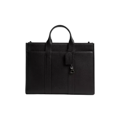 COACH Полированная кожа с текстурой личи сумка-тоут сумка для покупок сумка большая мужская черная