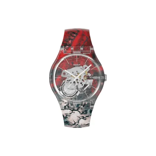 SWATCH Original Collection Кварцевый механизм Мужские часы Часы 41 мм Красный циферблат Часы Пластиковый корпус Часы Пластиковый ремешок