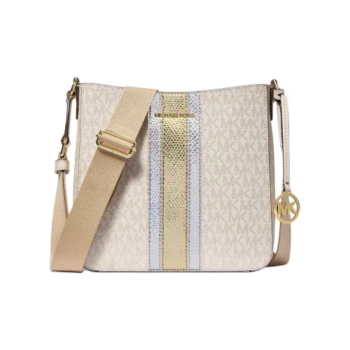 MICHAEL KORS Jet Set Travel Покрытый холст Сумка через плечо Маленькая Женская Белая и Золотая