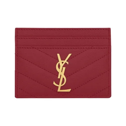 SAINT LAURENT Монограмма Quilted Кожаный держатель для карт Держатель для карт Женский Темно-красный