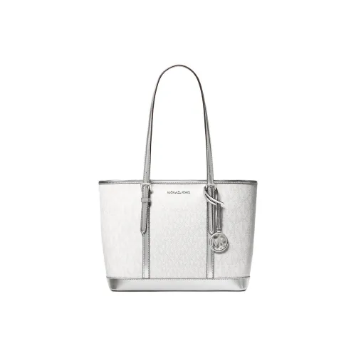 MICHAEL KORS Jet Set Покрытый холст Тоут Сумка Сумка для покупок Сумка на плечо Маленькая Женская Серебряный