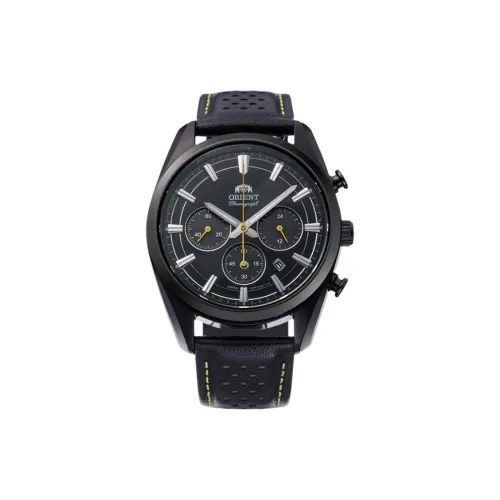 ORIENT Modern Collection Солнечный кварцевый механизм Кожаный ремешок Часы Мужские Черный циферблат