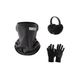 Темно-серый шарф + черные ушные крючки + черная антискользящая силиконовая перчатка