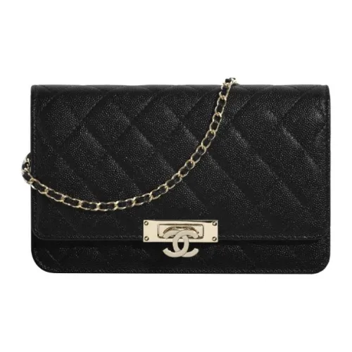 CHANEL Sheepskin And Metal Chain Wallet Handbag with Chain Shoulder Bag Women's Black