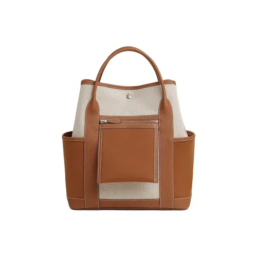 HERMES Garden Party Viking Canvas Military Canvas Negonda Calfskin Garden Bag Unisex Gold Beige Light Rye Brown