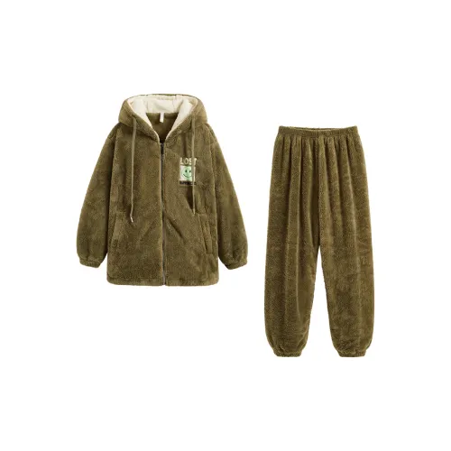 QINZUIMAO Пижамный комплект женский оливково-зеленый