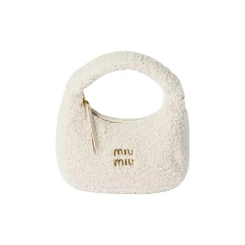 MIU MIU Wander Series Шерсть Хобо Сумка Сумка через плечо Сумка на плечо Женская Айвори Белый