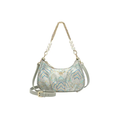 Ancient Yi Xi Полиэстер Плечевая сумка Маленькая Женская Нефритовая Небесно-синий