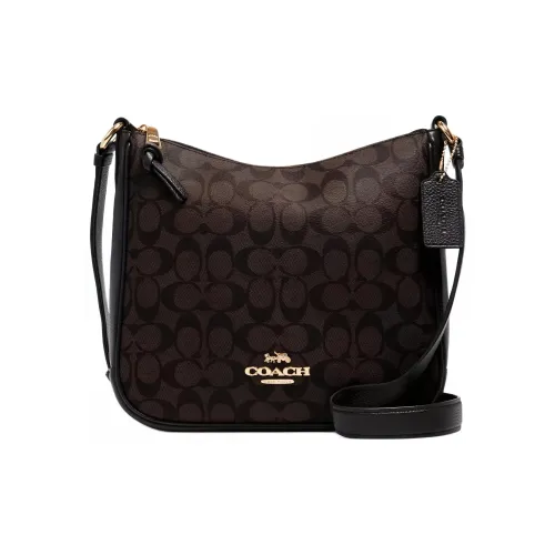 COACH Ellie Холст с гладкой кожей Сумка через плечо Средний Женский Золотой Коричневый Черный