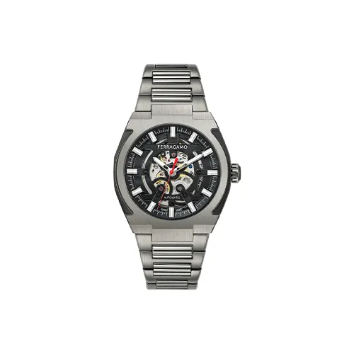 Ferragamo Мужские часы Автоматический механический механизм ремешок из нержавеющей стали 43 мм серый циферблат