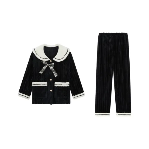 Сон Студенты Квартира Домашний Верхняя одежда Готовый Комплект пижам Женские Черный