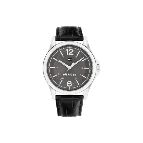 Tommy Hilfiger Мужские часы Кварцевый механизм Кожаный ремешок 42 мм Серый циферблат