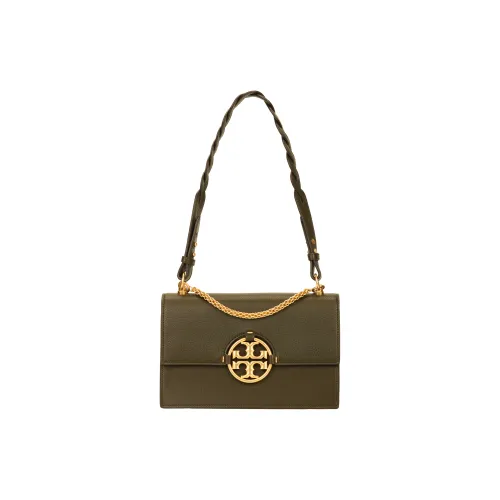 TORY BURCH Miller Коровья кожа Крупнозернистая текстура Портативная Аккордеонная сумка Сумка через плечо Средняя Женская Оливково-зеленая